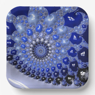Assiettes En Carton Bulles fractales Ombre Bleu Abstrait