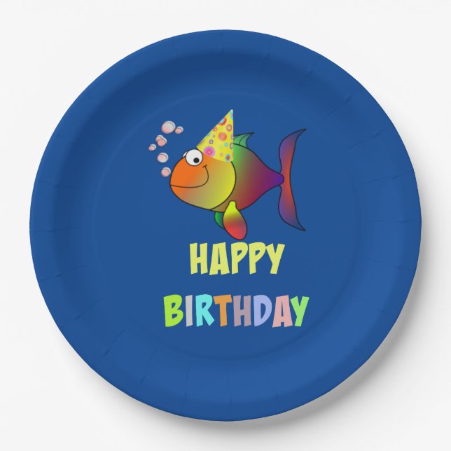 Assiettes En Carton Bulles Poisson d'anniversaire, Plaques de papier (Devant)