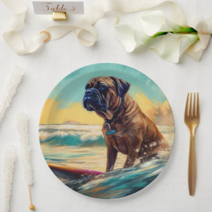 Assiettes En Carton Bullmastiff Beach Surfing Peinture