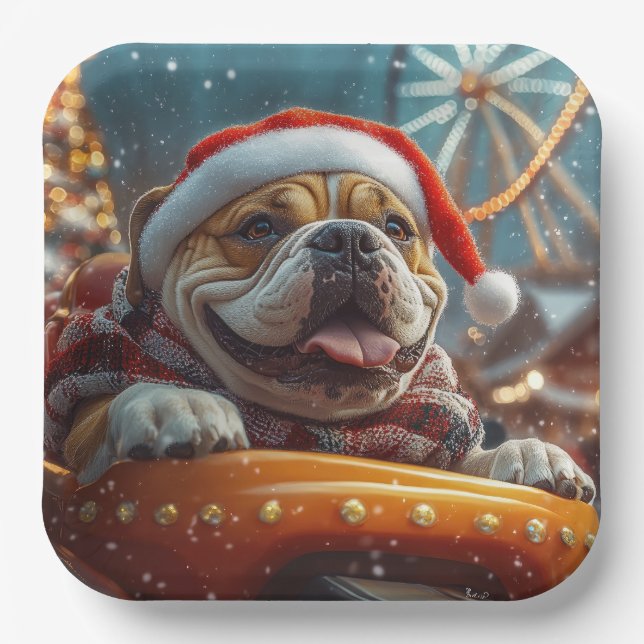 Assiettes En Carton Bullmastiff Dog Roller Dessous de verre Noël (Recto)