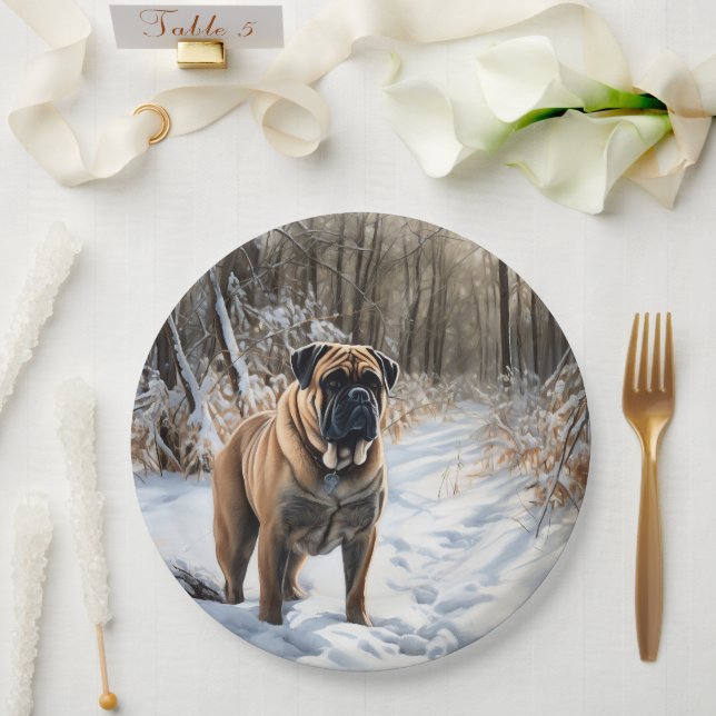 Assiettes En Carton Bullmastiff Laisser neiger Noël (Mariage)