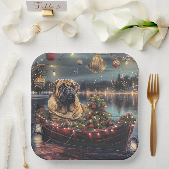 Assiettes En Carton Bullmastiff Noël Festive Voyage (Mariage)
