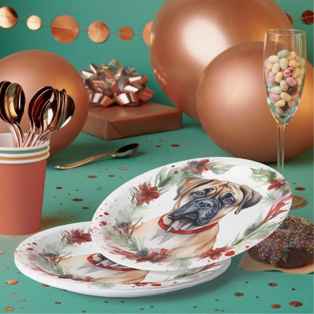 Assiettes En Carton Bullmastiff Noël Wreath Festive Pup (Multi)