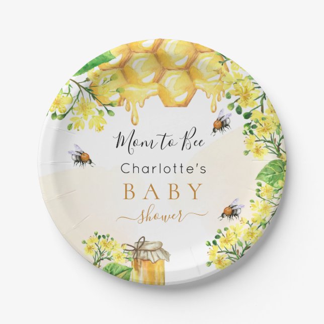 Assiettes En Carton Bumble abeilles miel fleurons jaune Baby shower (Devant)