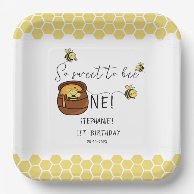 Assiettes En Carton Bumblebee si doux à être un 1er anniversaire (Recto)