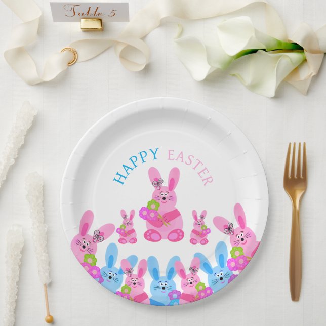 Assiettes En Carton Bunnies avec fleurs (Mariage)