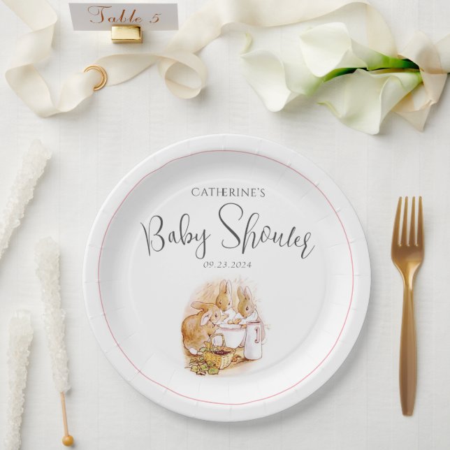 Assiettes En Carton Bunny Baby shower fille rose (Mariage)