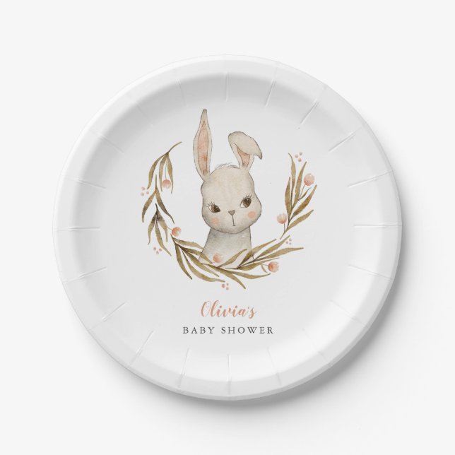 Assiettes En Carton Bunny Baby shower Floral rose (Devant)
