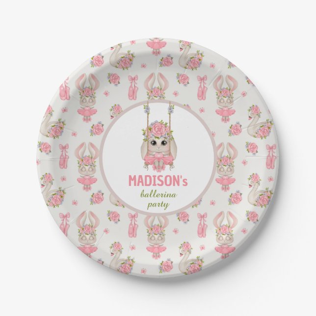 Assiettes En Carton Bunny ballerina rose vert floral fille anniversair (Devant)