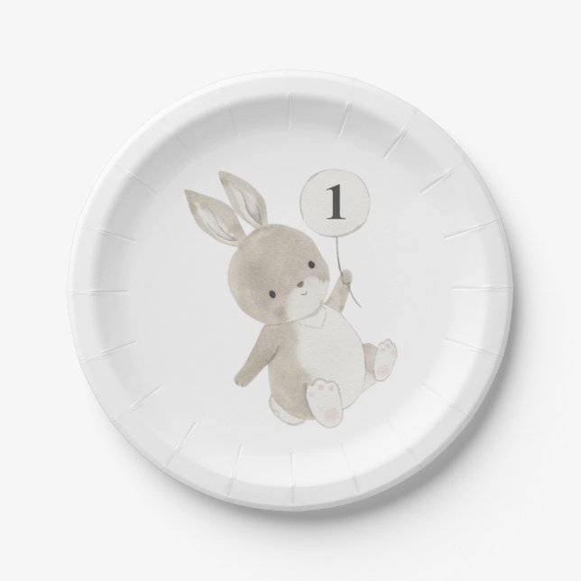 Assiettes En Carton Bunny Balloon 1er anniversaire (Devant)