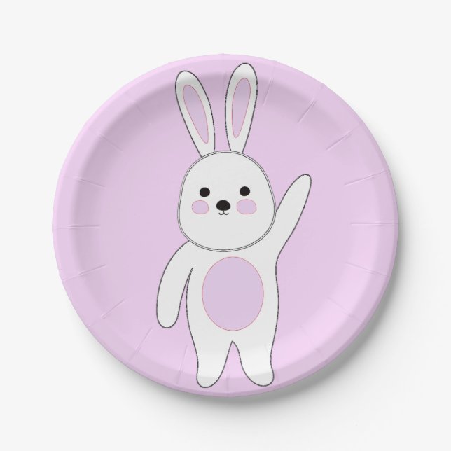 Assiettes En Carton Bunny. Blanc et rose (Devant)