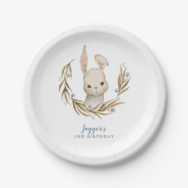 Assiettes En Carton Bunny Blue Floral Anniversaire de enfant Party (Devant)