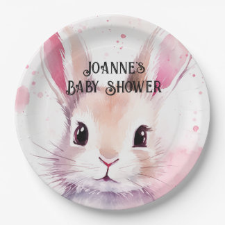 Assiettes En Carton Bunny Cute Aquarelle baby shower rose