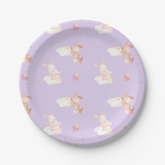 Assiettes En Carton Bunny Dreams Baby shower violet