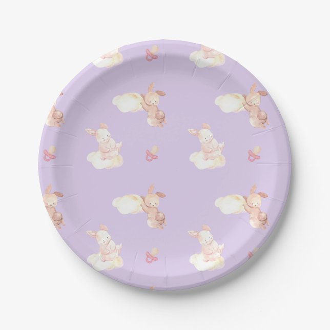 Assiettes En Carton Bunny Dreams Baby shower violet (Devant)