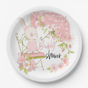 Assiettes En Carton Bunny Parapluie rose blanc Florals Baby shower fil
