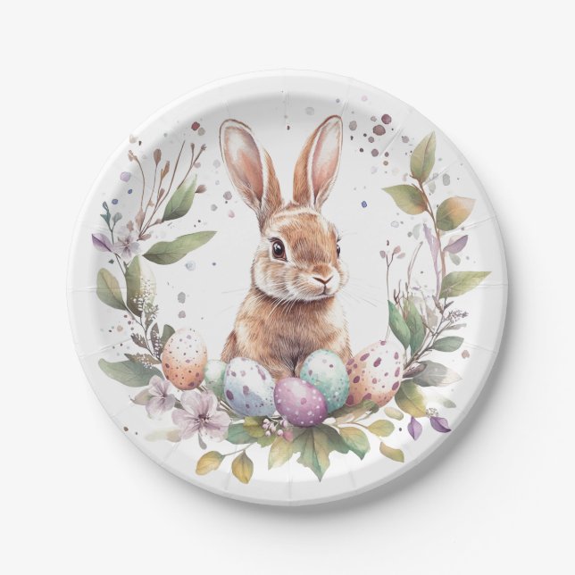 Assiettes En Carton Bunny Printemps Pastel Easter Eglise Wreath (Devant)