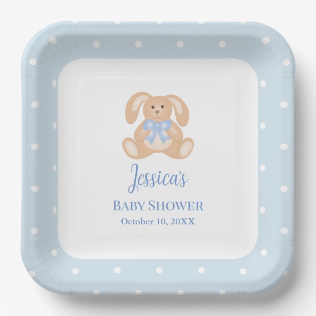 Assiettes En Carton Bunny Rabbit Classic Pois Baby shower garçon (Recto)