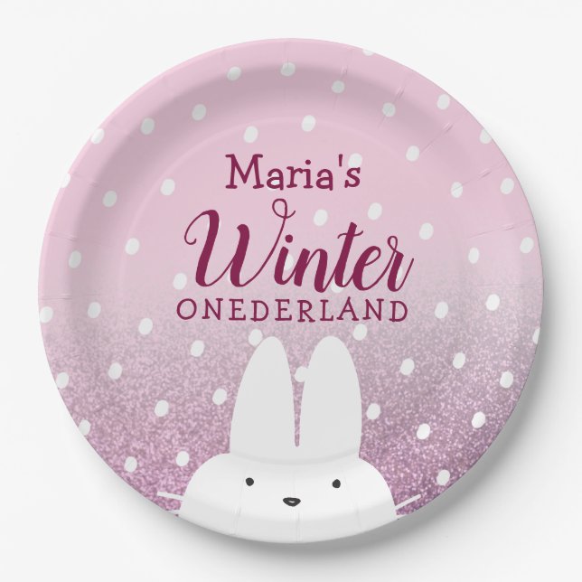 Assiettes En Carton Bunny rose Hiver Onederland 1er anniversaire (Devant)