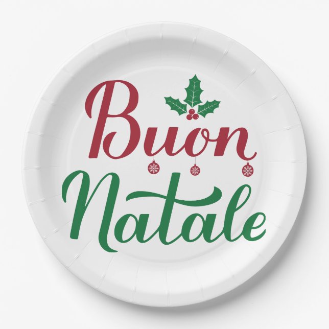 Assiettes En Carton Buon Natale Noël rouge et vert (Devant)