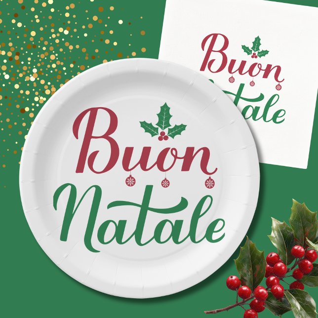 Assiettes En Carton Buon Natale Noël rouge et vert (Créateur téléchargé)