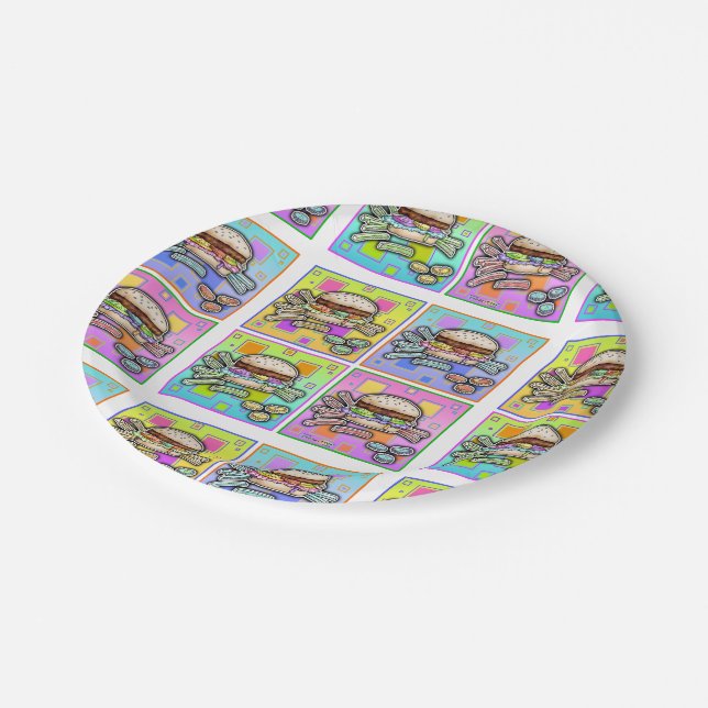 ASSIETTES EN CARTON BURGER POP ART (Angle)