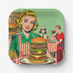 Assiettes En Carton Burger Retro