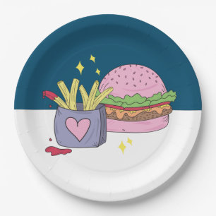 Assiettes En Carton Burger rose mignon et plaque de papier de fête Fr