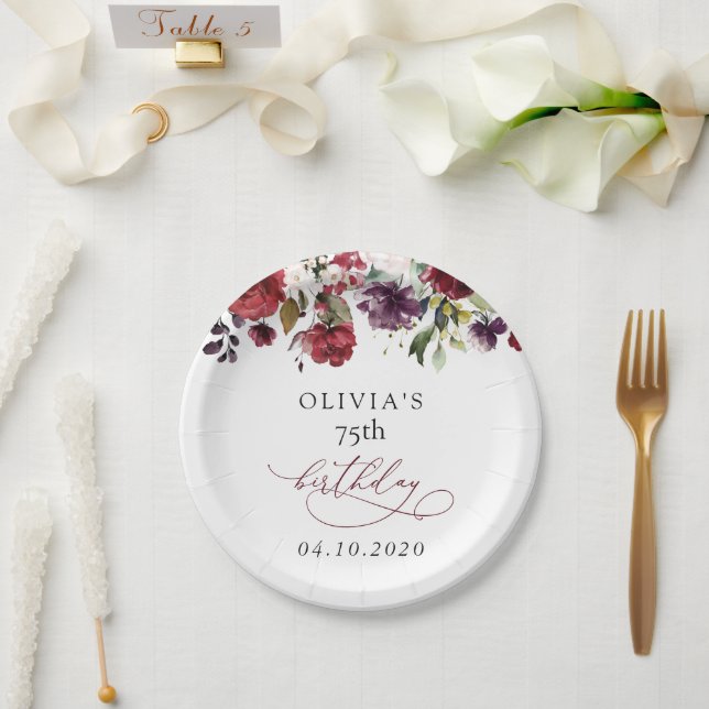 Assiettes En Carton Burgundy Flowers, Pink Flowers, Boho, Birthday (Mariage)