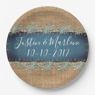 Assiettes En Carton Burlap & dentelle & arcs Plaques Mariages ou Anniv