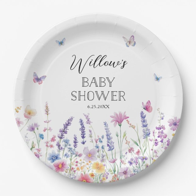 Assiettes En Carton Butterfly Garden Baby Shower Paper Plates (Devant)