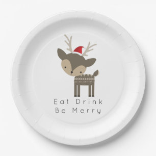 Assiettes En Carton Buvez Soit Joyeux Cerf De Noël Dans Le Chapeau Ro