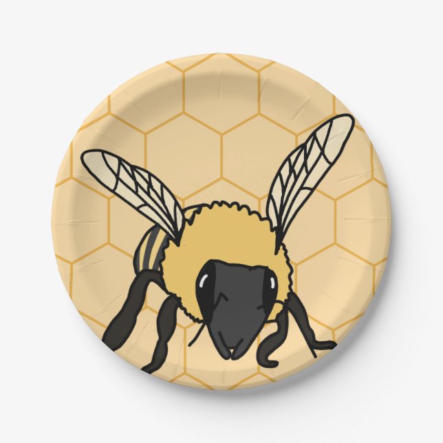 Assiettes En Carton Buzzing Bee Honeycomb Beehive (Devant)