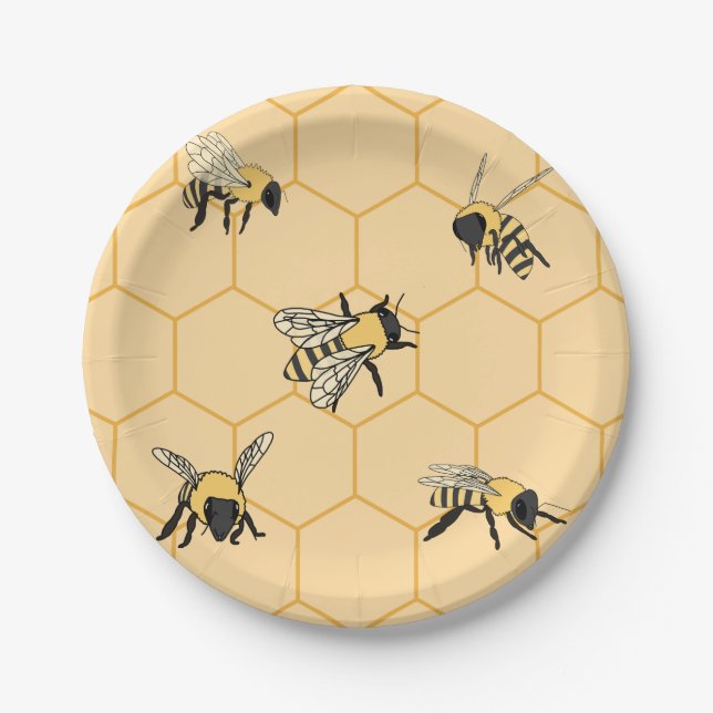 Assiettes En Carton Buzzing Bees Honeycomb (Devant)
