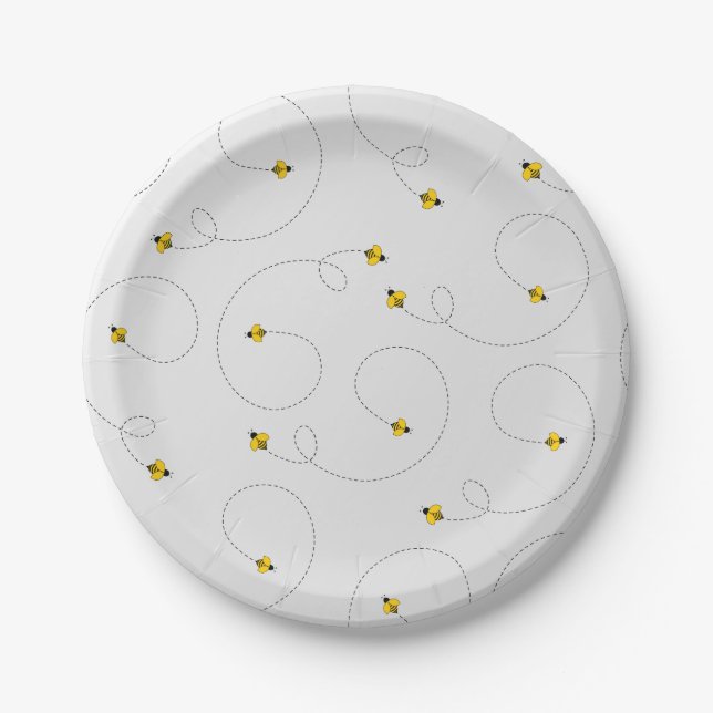 Assiettes En Carton Buzzing Bees Simple Blanc (Devant)