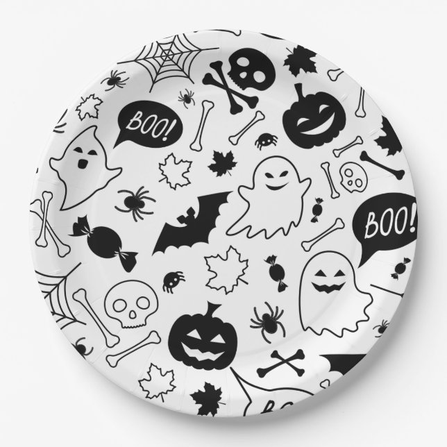 Assiettes En Carton BW Art Motif Halloween Motif Halloween Art (Devant)