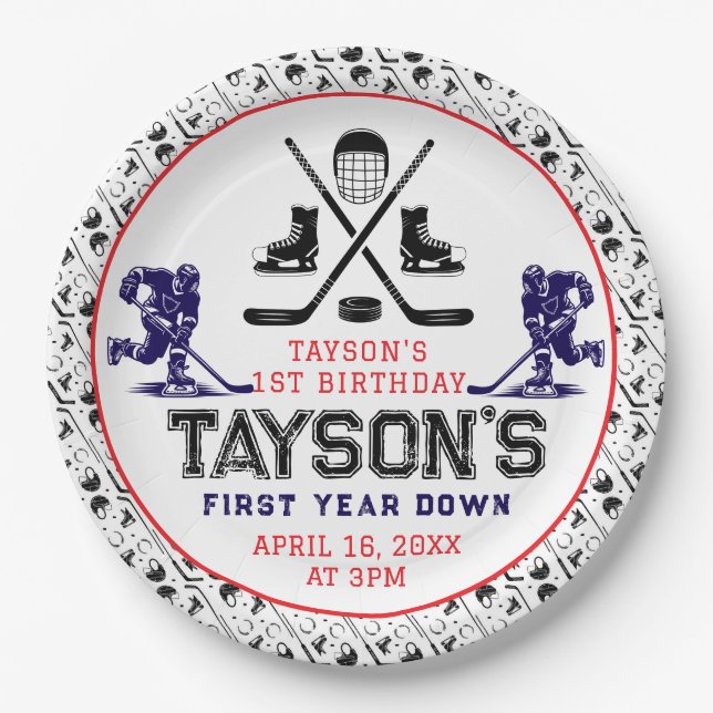 Assiettes En Carton C’est le temps du jeu Hockey 1er anniversaire (Devant)