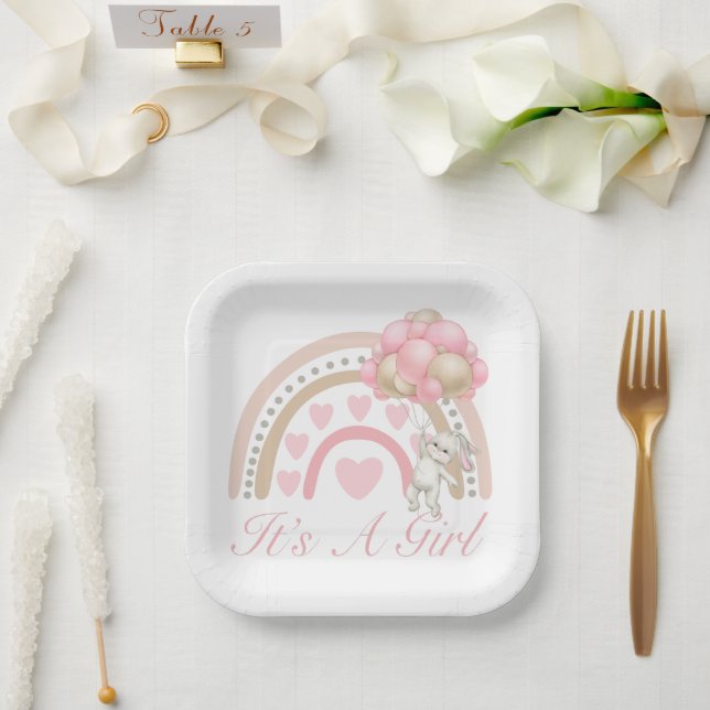 Assiettes En Carton C’est un Baby shower rose arc-en-ciel pour fille (Mariage)