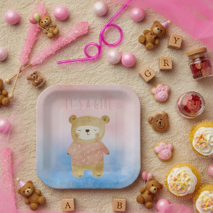 Assiettes En Carton C’est une fille pastel mignon Baby shower rose our