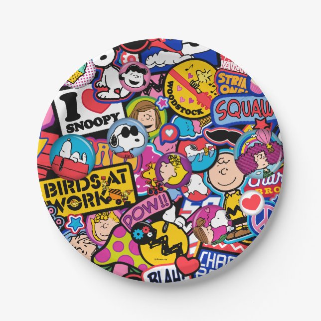 Assiettes En Carton cacahuètes | Motif de patchs Mixtape (Devant)