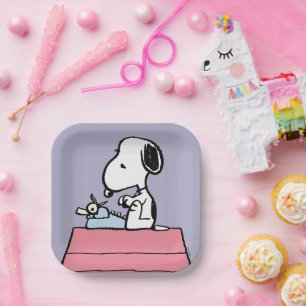 Assiettes En Carton cacahuètes   Snoopy à la machine à écrire