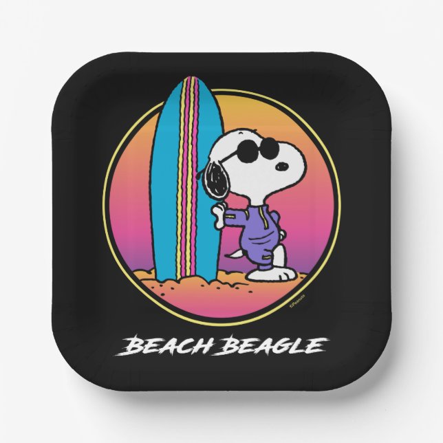 Assiettes En Carton cacahuètes | Snoopy Beach Beagle (Recto)