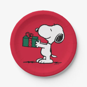Assiettes En Carton cacahuètes   Snoopy Christmas Gift Giver