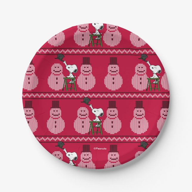 Assiettes En Carton cacahuètes | Snoopy Christmas Sweater Snowman (Devant)