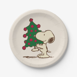 Assiettes En Carton cacahuètes   Snoopy Christmas Tree