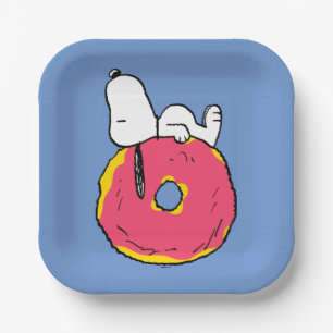 Assiettes En Carton cacahuètes   Snoopy Donut rose