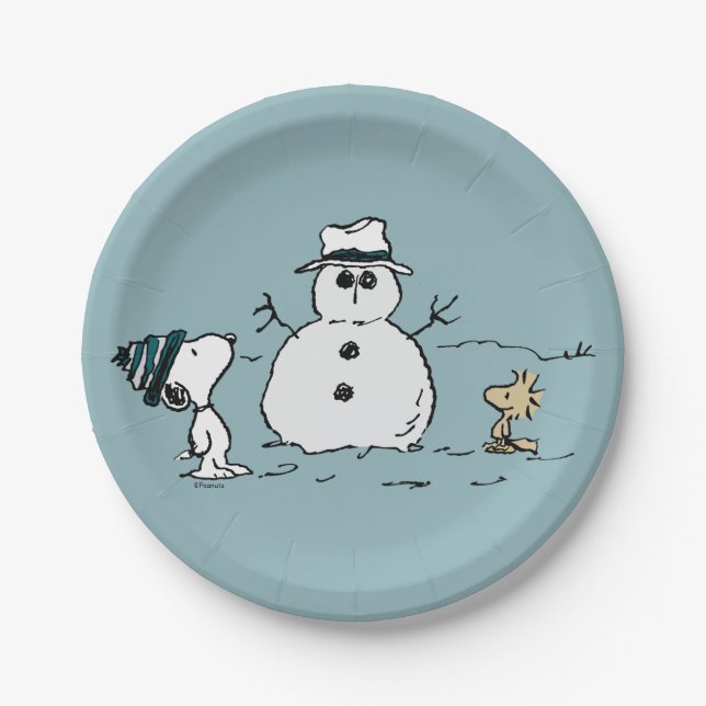 Assiettes En Carton cacahuètes | Snoopy & Woodstock Build A Snowman (Devant)
