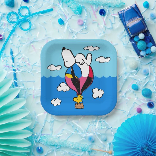 Assiettes En Carton cacahuètes | Snoopy & Woodstock Hot Air Balloon (Fête)