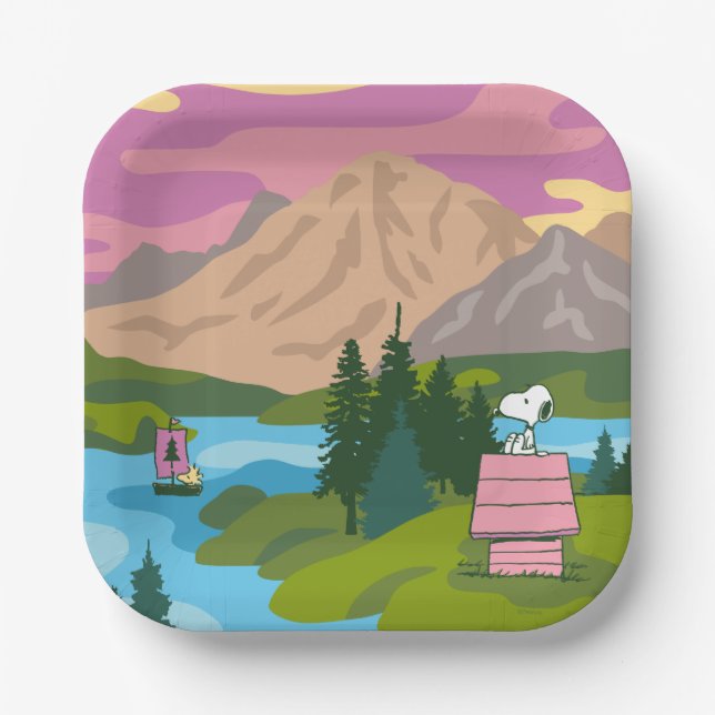 Assiettes En Carton cacahuètes | Snoopy & Woodstock Le grand extérieur (Recto)
