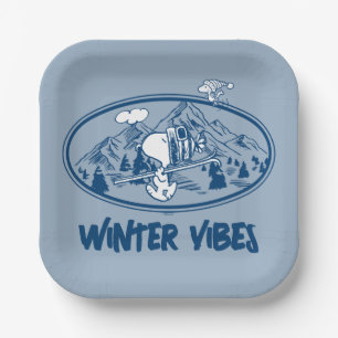 Assiettes En Carton cacahuètes   Snoopy & Woodstock Skiing